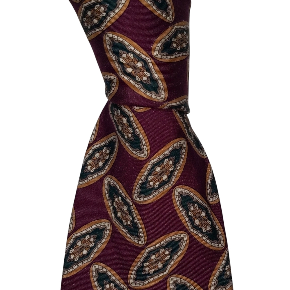 Vintage Robert Talbott Silk Necktie Mens Burgundy Medallion Designer Preppy Tie